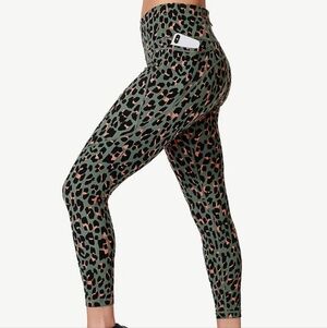 Sweaty Betty Power 7/8 Workout Leggings - Green Leopard Splash Print, Size S